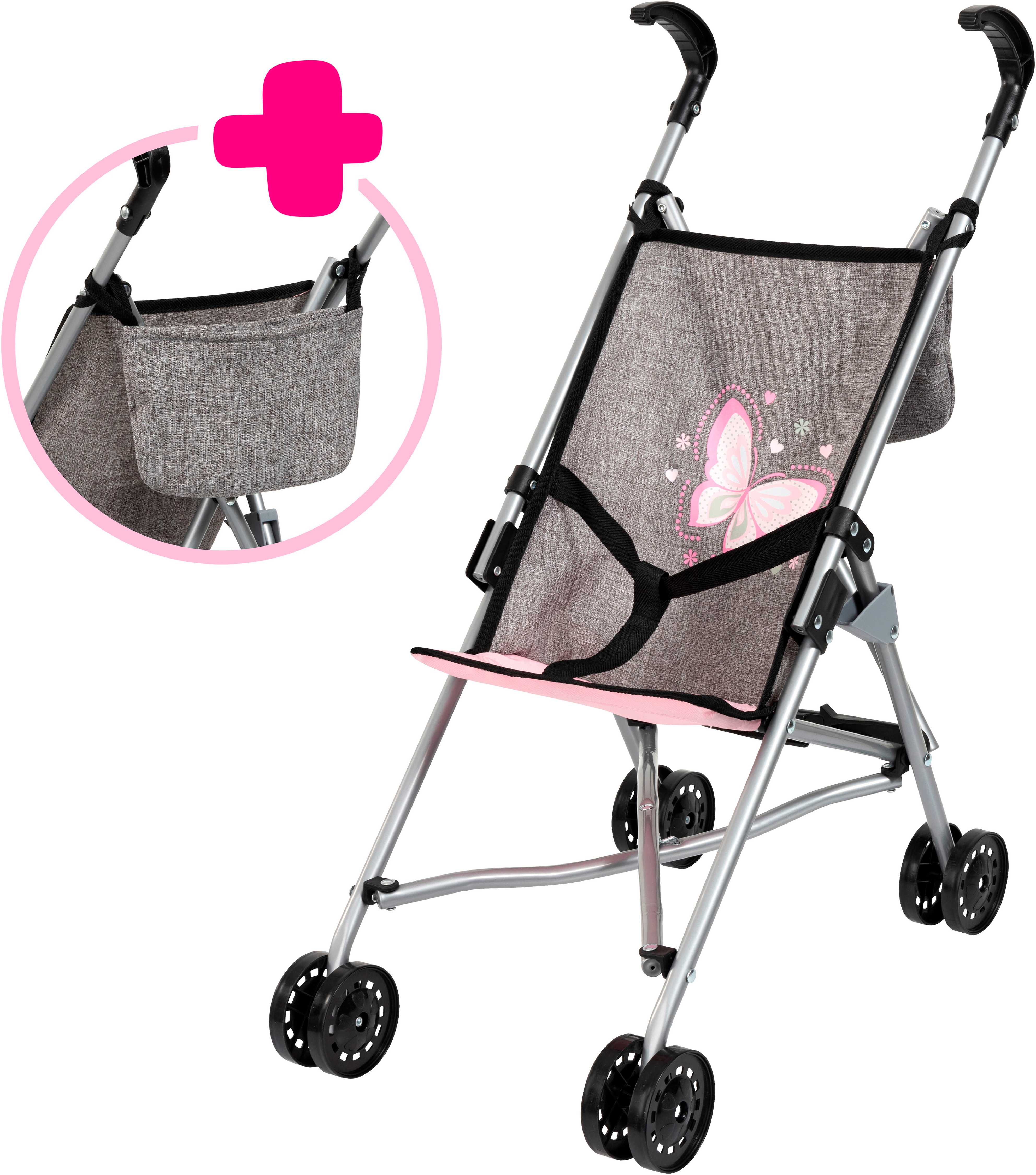 Puppenbuggy BAYER, schmetterling grau, rosa, Puppenwagen, KinderB:27cm H:56cm T:47cm, Metall, Kunststoff, Polyester, mit Tasche, B:27cm H:56cm T:47cm Image