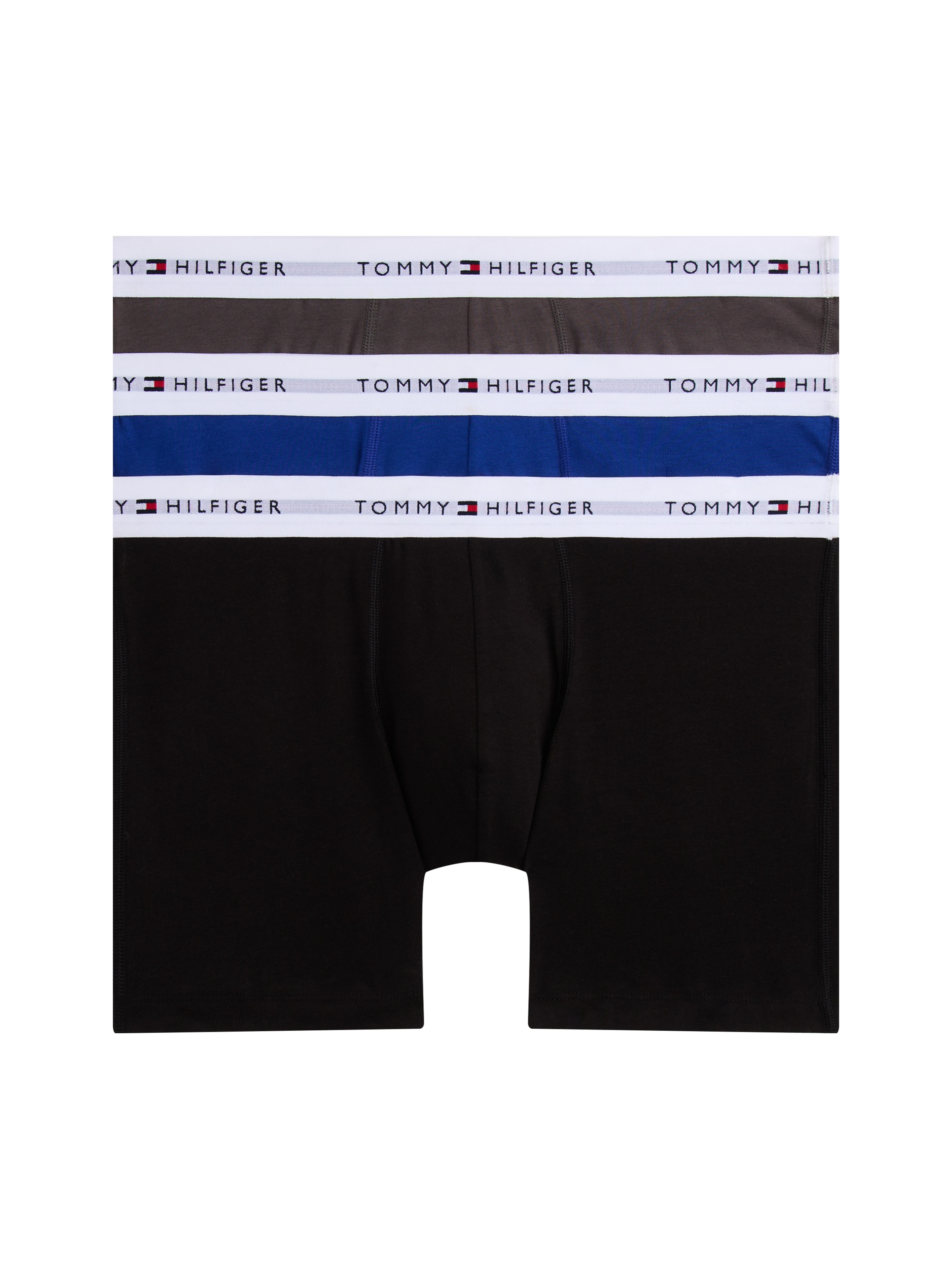 Boxer "3P BOXER BRIEF", Herren, Gr. L (52), 3 Stk., blk, drk ash, wdg blu, Jersey, Obermaterial: 95% Baumwolle, 5% Elasthan, TOMMY HILFIGER UNDERWEAR, körpernah, Unterhosen, mit längerem Bein und Tommy Hilfiger Logo-Elastikbund