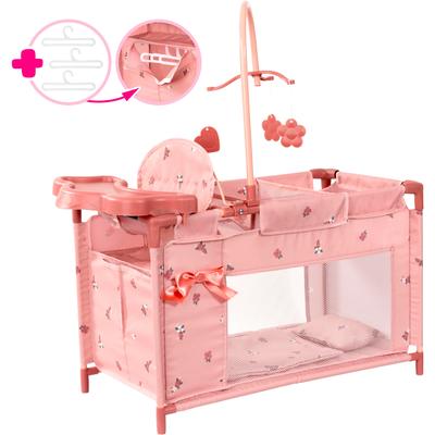 Puppenbett BAYER "Multibett", blumen altrosa, Puppenmöbel, KinderB:32cm H:72cm T:68cm, Kunststoff, Stoff, Metall, mit integriertem Hochstuhl, Wickelablage und Mobile, B:32cm H:72cm T:68cm Image