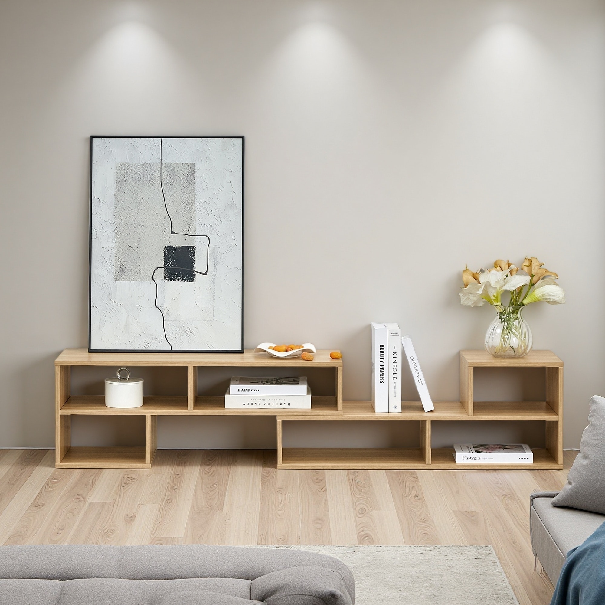 Cube TV Stand MDF Modular Open-Shelf Adjustable TV Stand with 6 Storage Compartments and Floor-Protecting Pads for Living Room