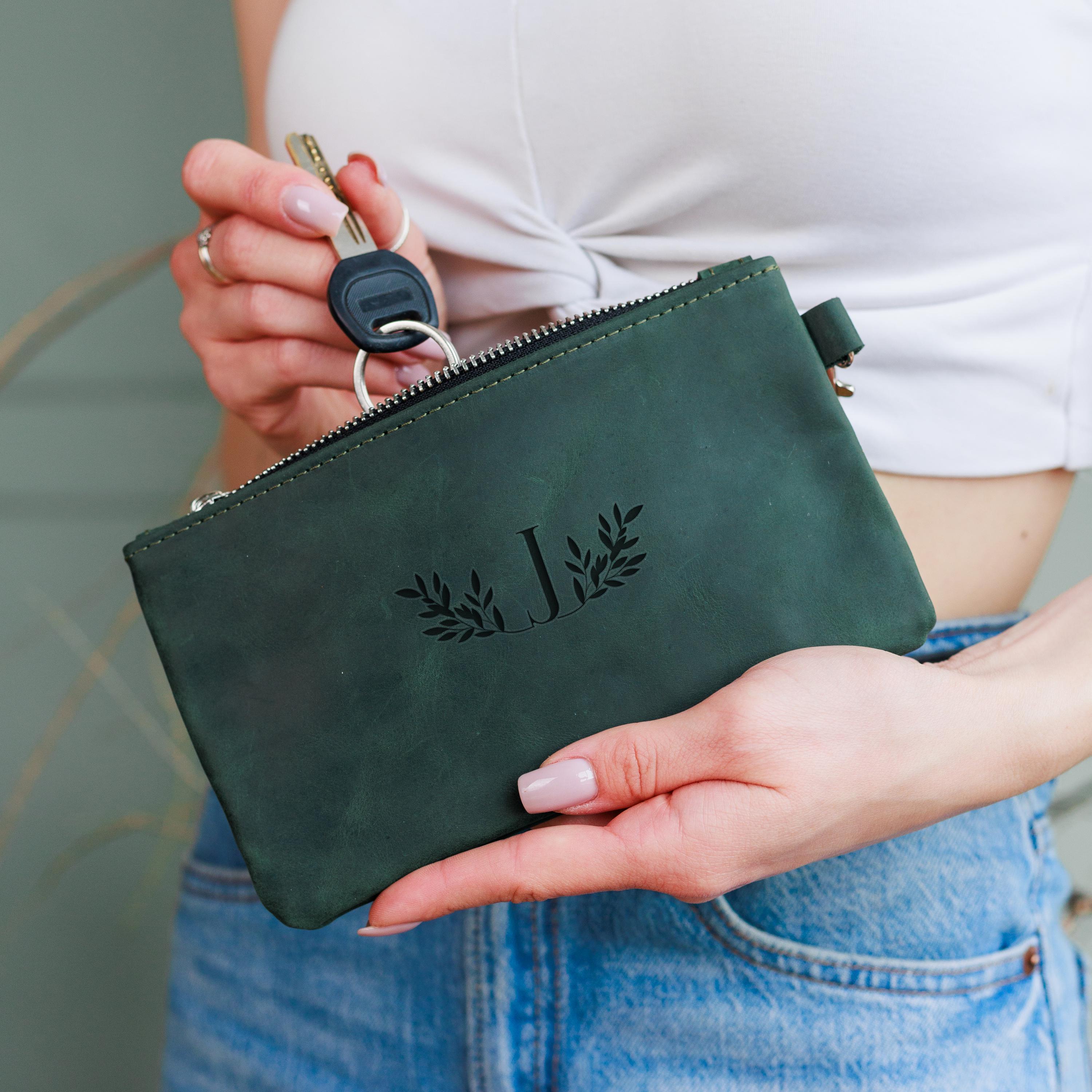Pochette zippée en cuir personnalisée, Petite pochette avec fermeture éclair, Pochette zippée à monogramme, Pochette de voyage en cuir, Porte-clés poc