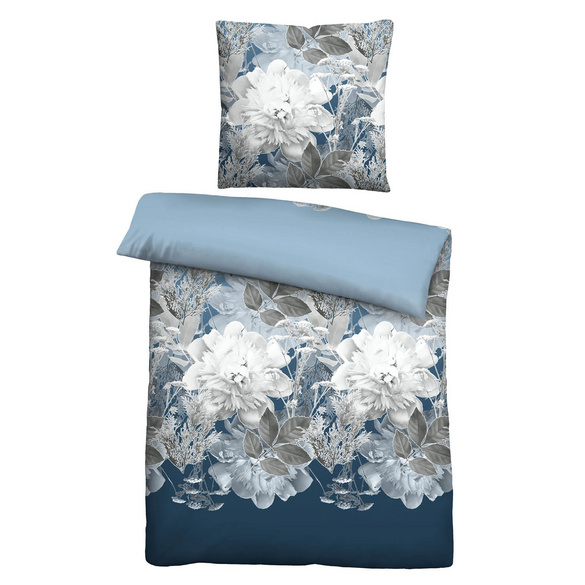 Castell Thermo-Fleece Bettwäsche Blume groß eisblau, 1x 155x220 cm + 1x 80x80 cm Image