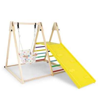 Costway 4-in-1 Indoor Jungle Gym with Baby Swing and Climbing Ramp-Multicolor
