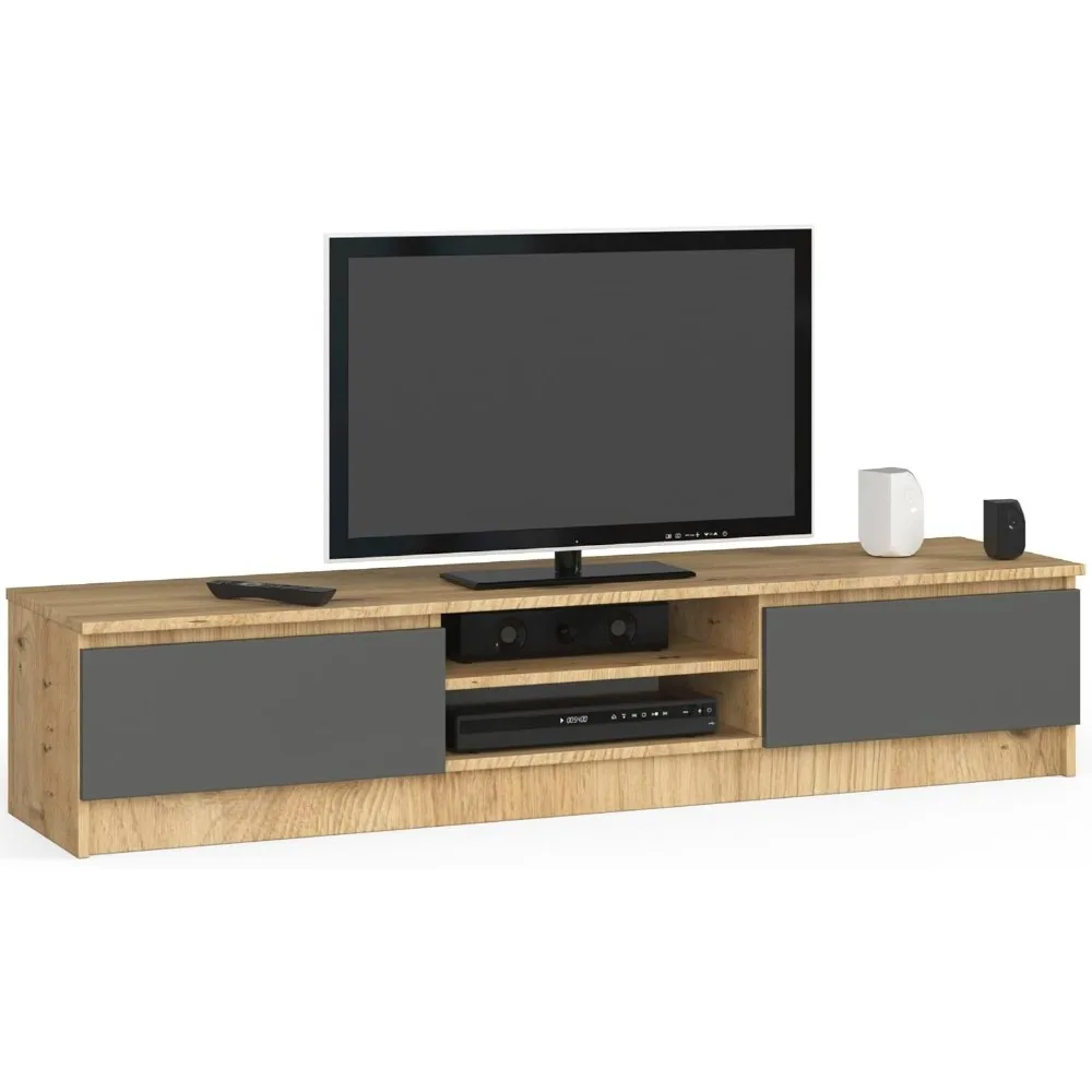Meuble TV K-160 | Classique Meuble Télé Banc TV Moderne Meuble Television H33 x L160 x P40 cm, Poids 30 kg | Couleur : Chê