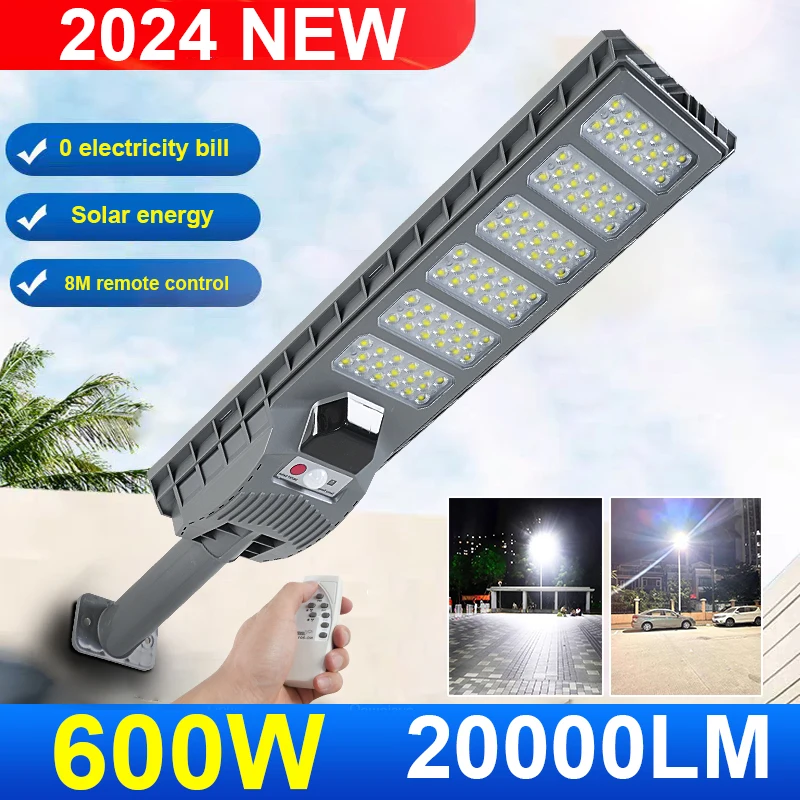 600W 20000LM grande lumière solaire pour lampe solaire extérieure lumière du soleil capteur de mouvement lumière télécommande étanche mur de rue lampe de cour