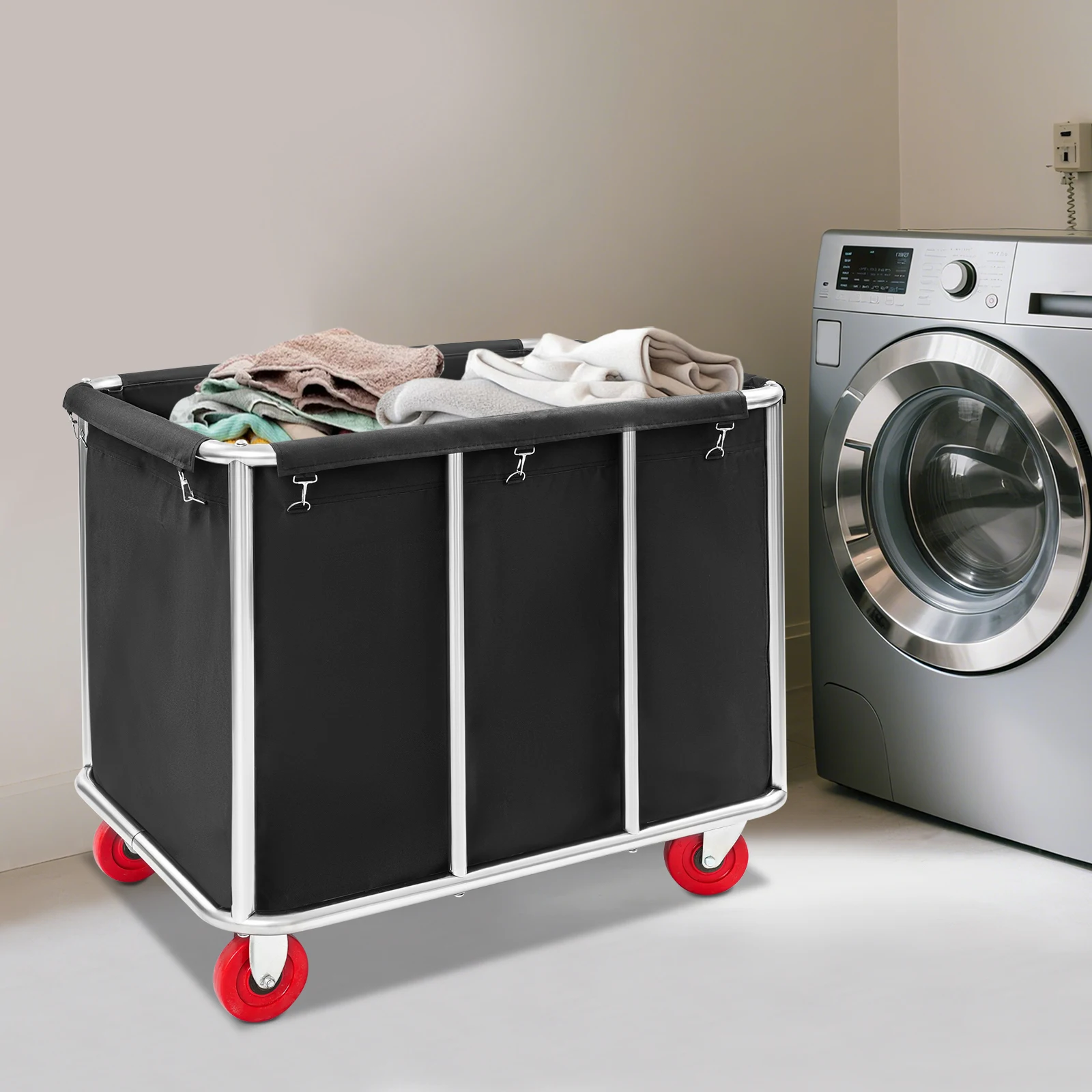 Chariot à linge commercial avec roulettes, chariot à linge pour maison, hôtel, noir/jaune/bleu