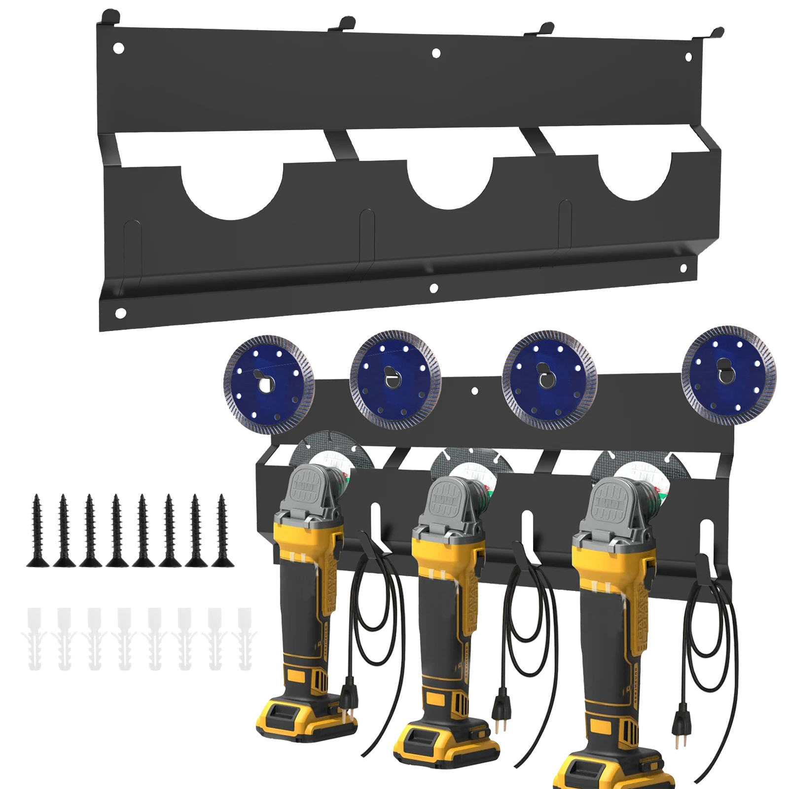 Winkelschleifer und Poliererhalter mit 3 Steckplätzen, wandmontierter Werkzeugständer aus Metall, Multitool-Organizer für Garage und Arbeitsplatz, platzsparend Image