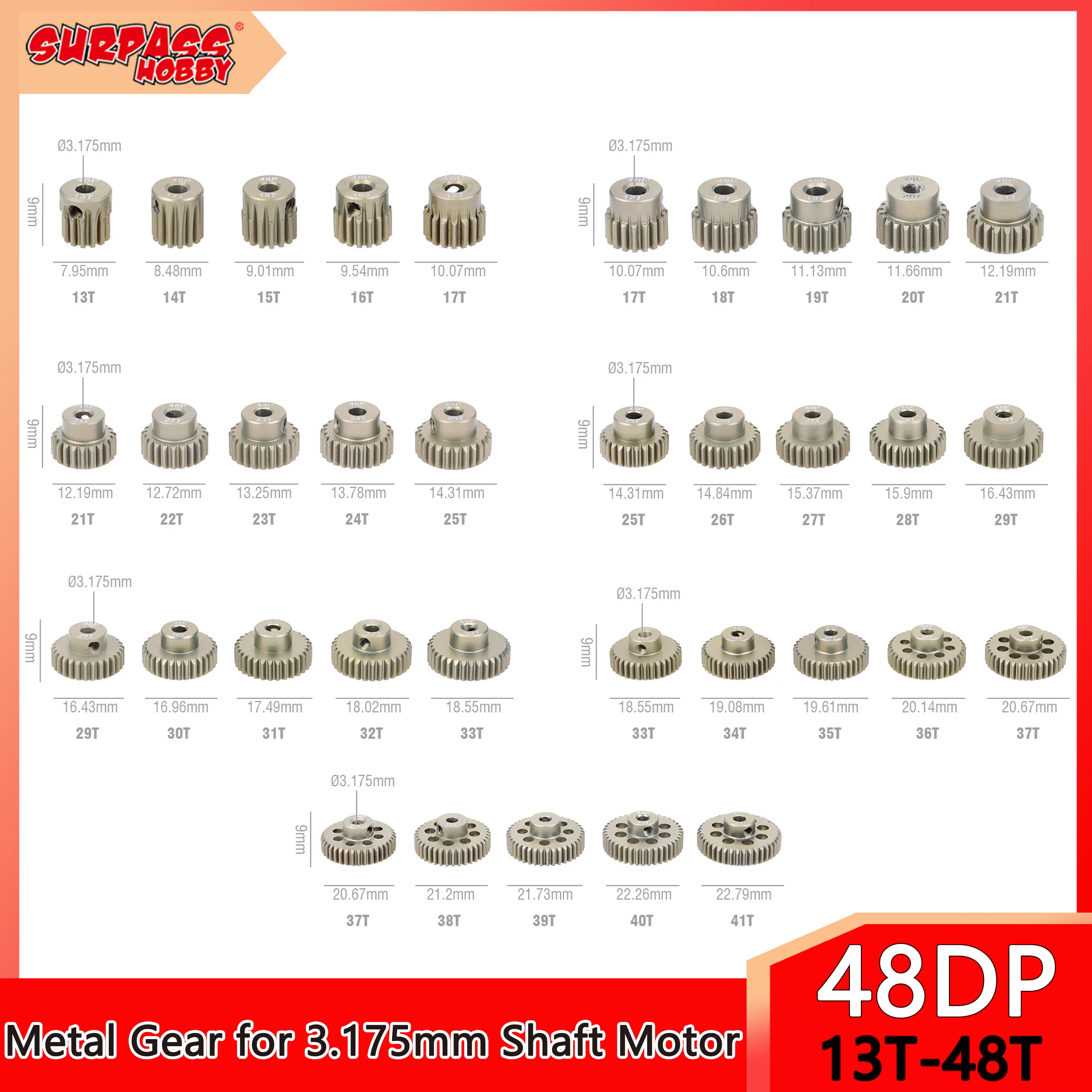 SURPASS HOBBY 48DP 3,175 mm 13T-30T 31T-48T Ritzel Motor Getriebe Combo Set für 1/10 RC Modell Auto gebürstet bürstenlosen Motor Zubehör