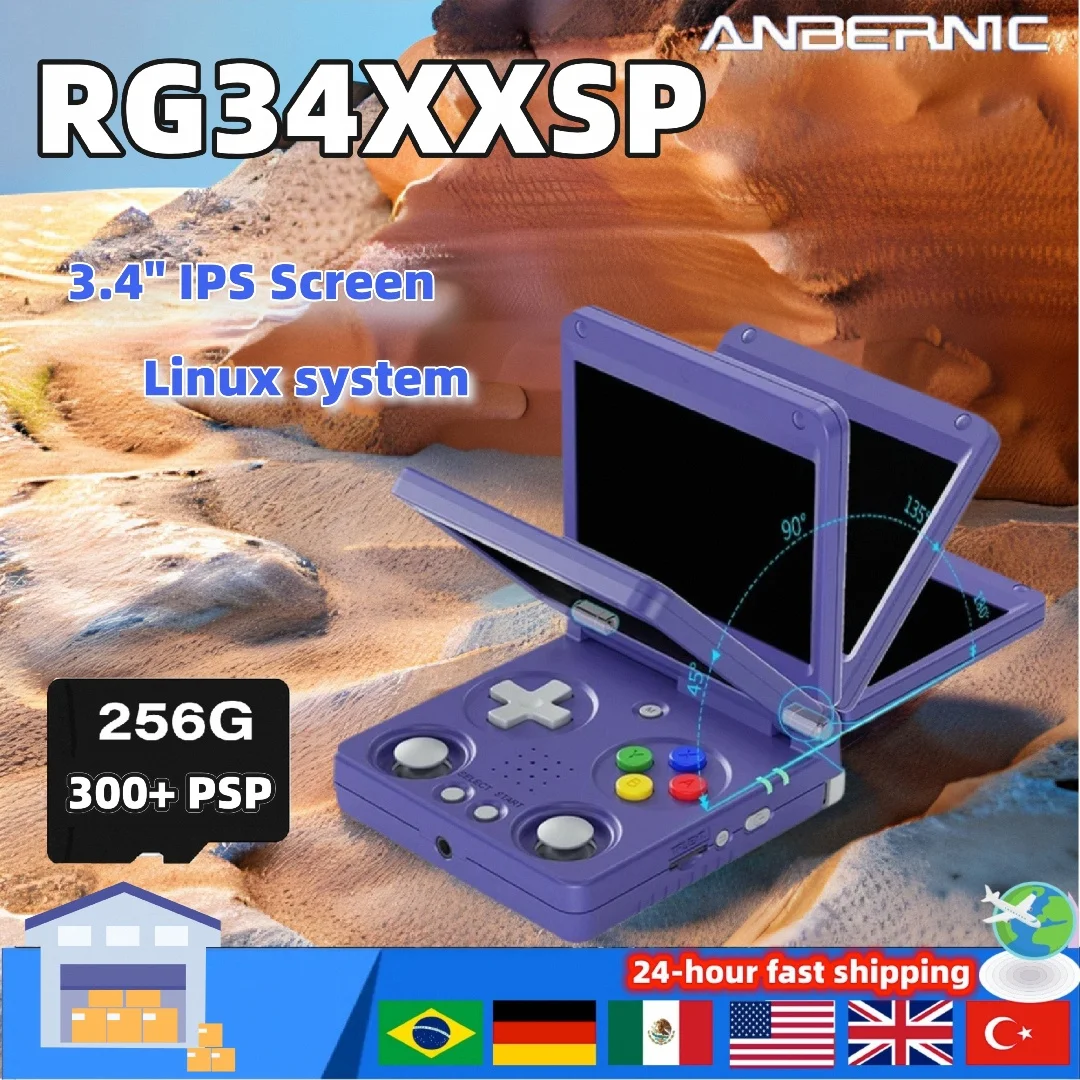 ANBERNIC RG34XXSP RG 34XXSP Video Game Consoles Flip Handheld Console Supports 5G WIFI Linux 64 bit 3.4IPS Screen H700 PSP Game