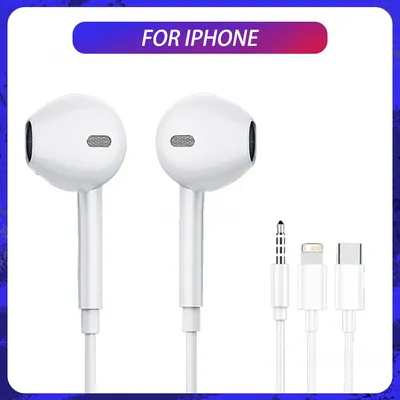 Original Wired Earphones For iPhone 16/15/14/13/12/11 Pro Max 7/8Plus XR/XS/X iPad In-Ear Earbuds Lightning USB-C 3.5mm Earphone