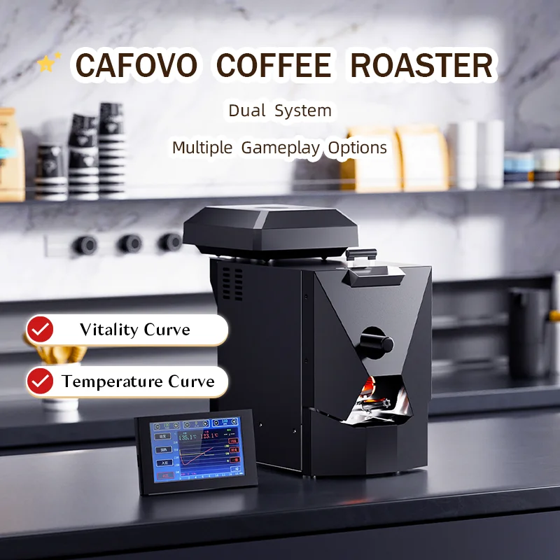 CAFOVO RE-2 Elektrischer Kaffeeröster, 500 g Fassungsvermögen, mit handwerklich hergestellter Software, Dual-Temperaturüberwachung, kommerzielle Hausröstung Image