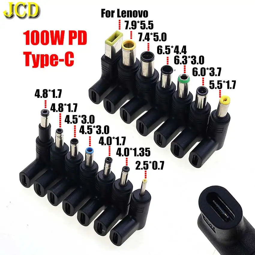PD 100 W Typ-C Buchse auf DC Power Stecker Laptop Konverter Für Asus Lenovo Hp Dell Acer Samsung USB C Schnelle Lade Stecker Adapter Image