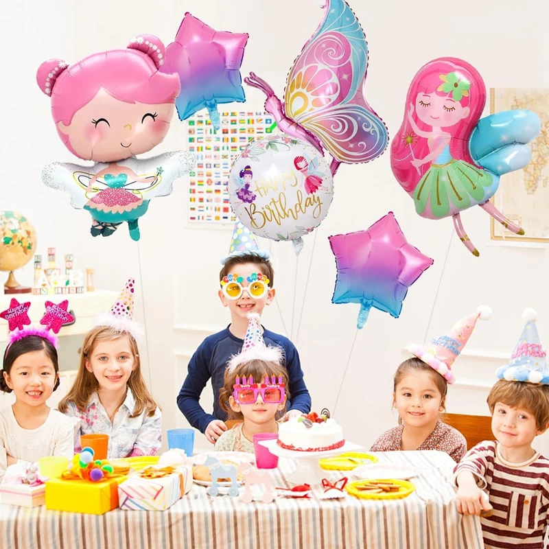 10 Stück Niedliche Schmetterling-Feen-Themen-Folienballons Prinzessinnen-Geburtstag 32 Zoll Zahlen-Regenbogenballons Geburtstagsparty-Dekorationen Image