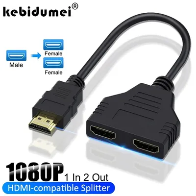 1 In 2 Out HDMI-compatible Splitter Cable 1080P 2 Dual Port Hdmi-Compatible Cable Y Splitter Adapter for Laptop Monitor TV Box