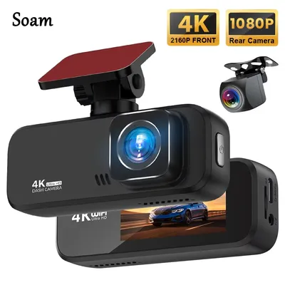 Soam 4K UHD Dash Cam WiFi Car Camera DVR Night Vision Video Recorder 1080P Rear View Camera GPS 24H Parking Monitoring Optional