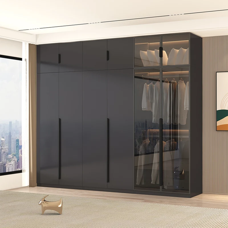 Holz Luxus Kleiderschrank Lagerung Organizer Schwarz Kleiderschrank Glas Vitrine Armoire De Rangement Nordic Möbel Schlafzimmer