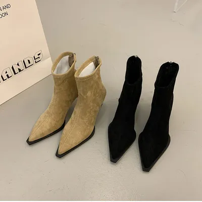 Wildleder Spitz Frauen Stiefeletten Herbst Winter Damen Elegante High Heel Kurze Botas Zapatos De Mujer