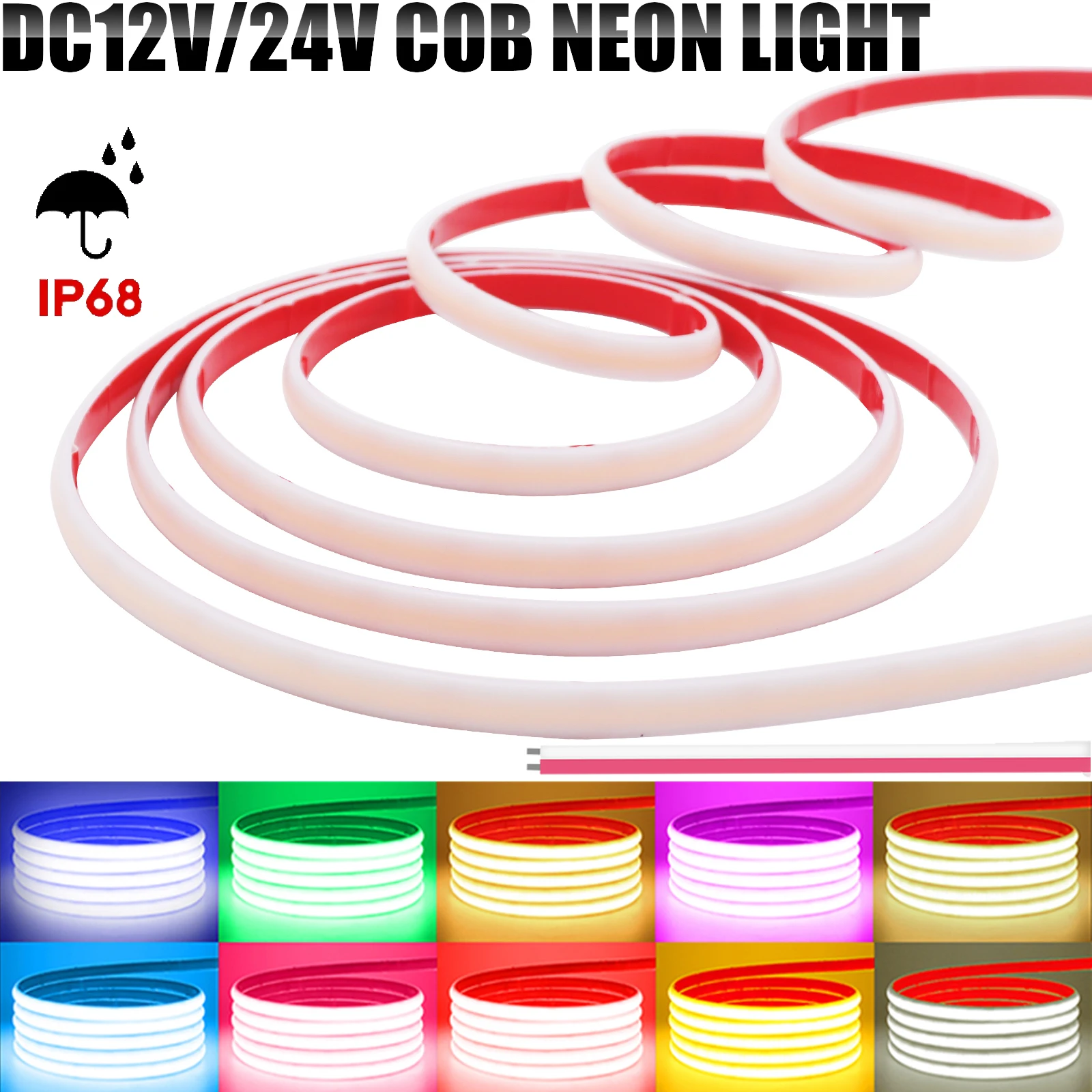 IP68 Wasserdichtes COB-Neonlicht, 12 V, 24 V, flexibles LED-Band, 320 LEDs/m, hohe Dichte, Lichtschlauch für Hausgarten-Dekoration