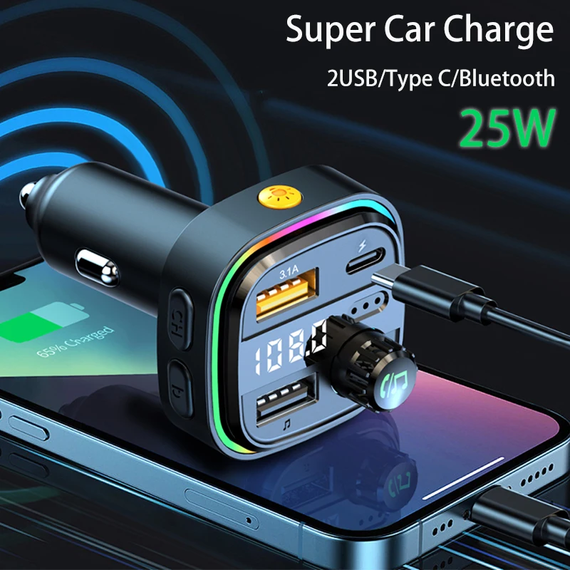 Car Charger Bluetooth 5.0 FM Transmitter Handsfree Car Radio Modulator MP3 Player USB Super Quick Charge Adapte Car Accessories