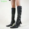 Abnehmbare Knopfs tiefel Street Punk dünne Ferse spitzen Zehen Mitte der Wade Winter Frauen Schuhe schwarz Mode Nische Laufsteg 2024 neu