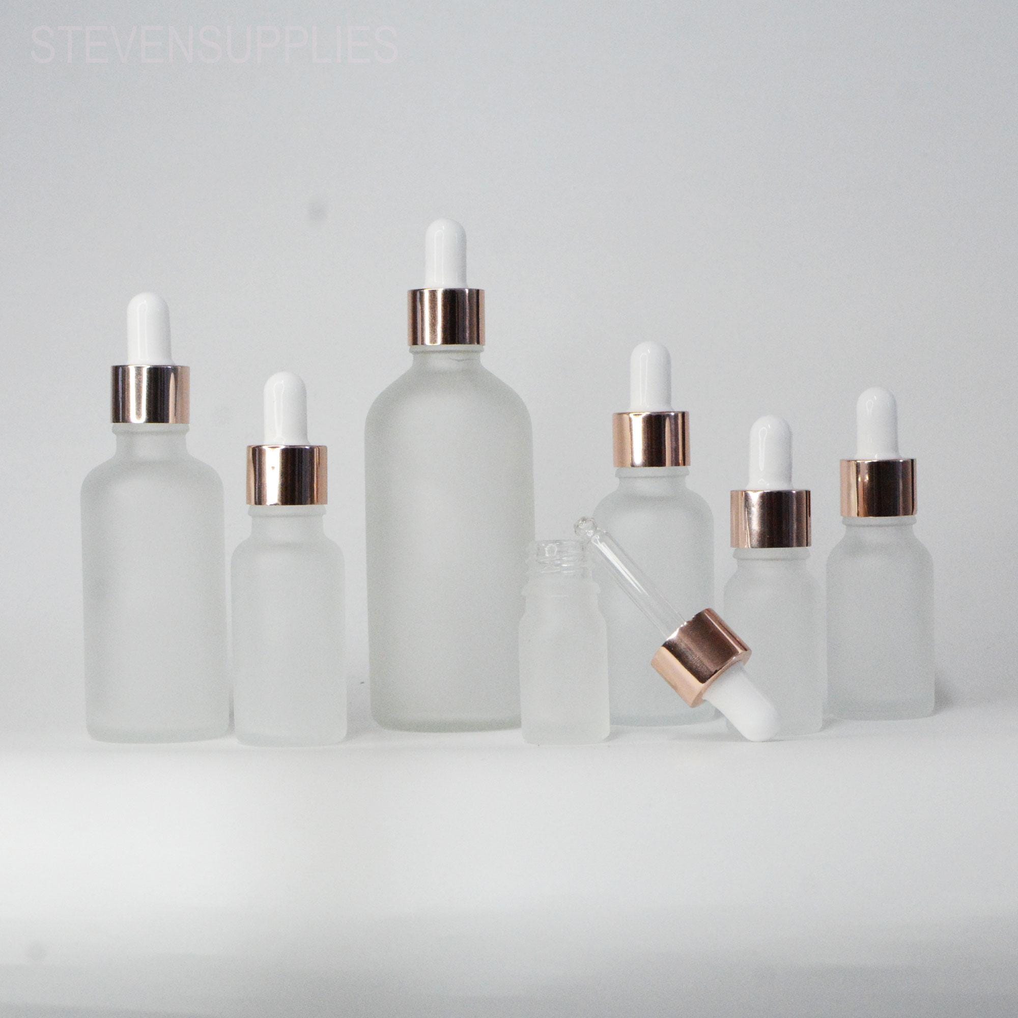 Eleganti flaconi contagocce in oro rosa da 5 ml, 10 ml, 15 ml, 20 ml, 30 ml, 50 ml e 100 ml, in vetro satinato Boston per oli cosmetici, contagocce, c