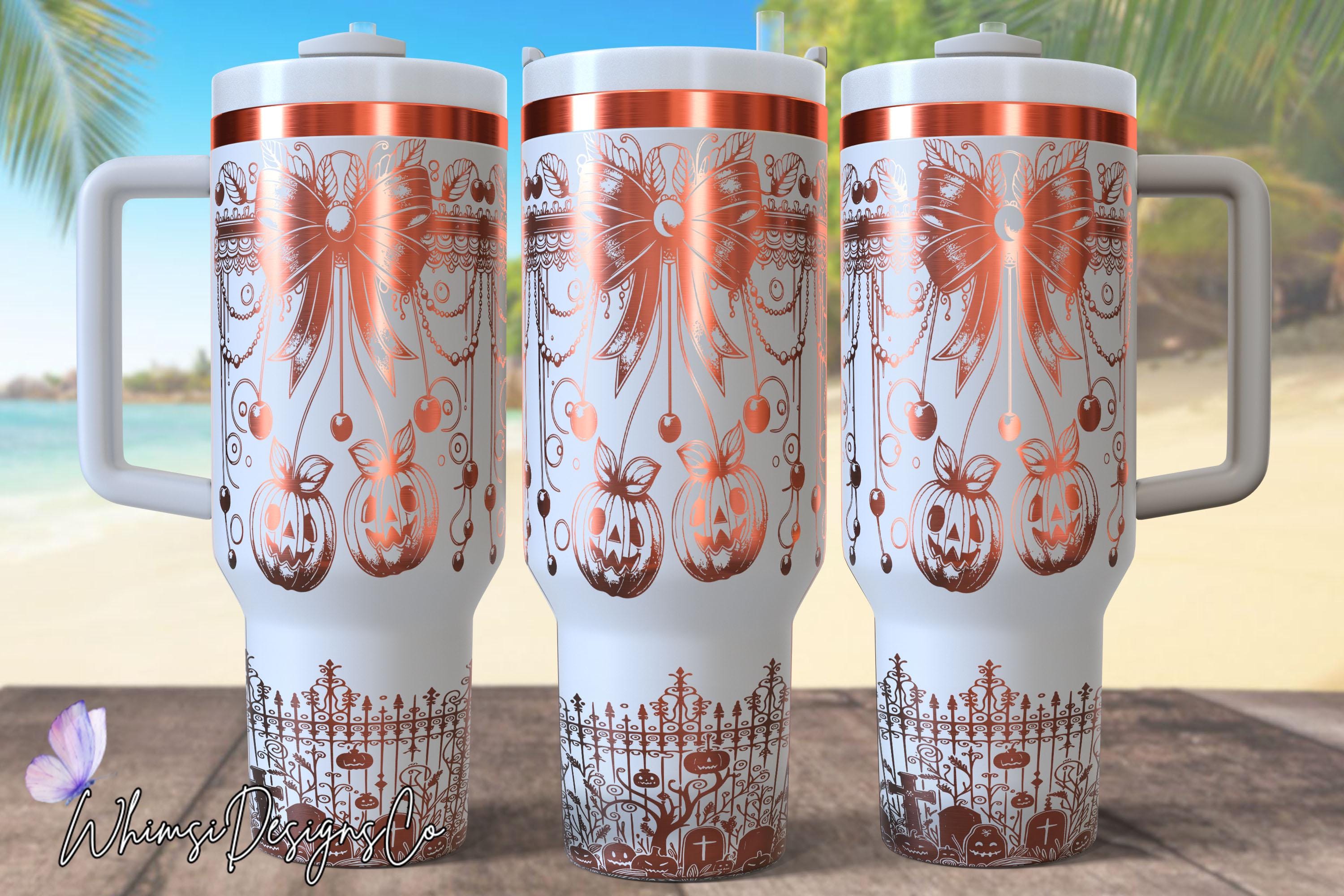 Bicchiere termico Coquette Halloween con incisione laser da 40 oz, SVG per incisione laser, PNG per bicchiere termico Quencher Halloween Spooky Vibes