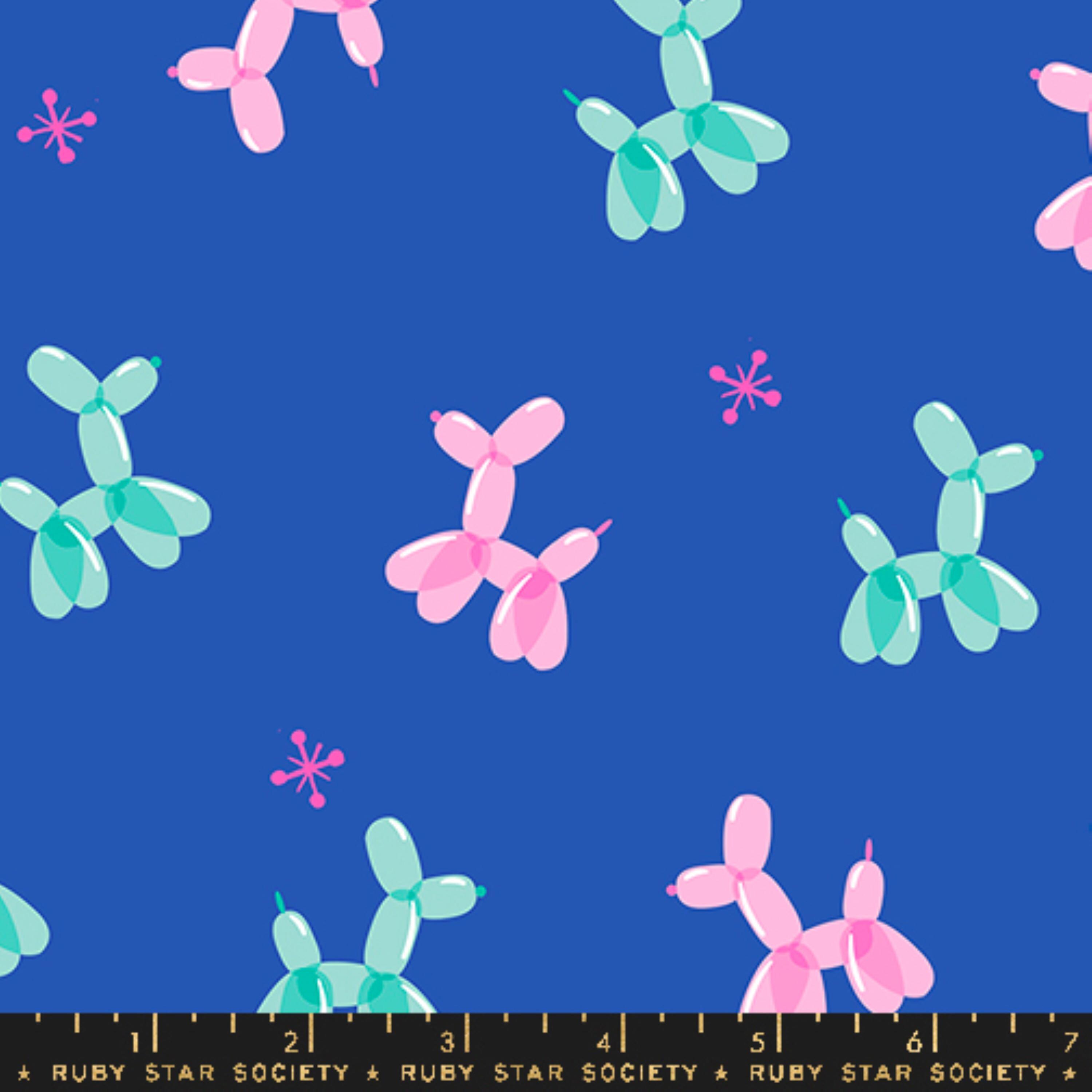 Tessuto per quilting 100% cotone con motivo animali e nastro blu - Eye Candy - Sarah Watts - Ruby Star Society - Moda