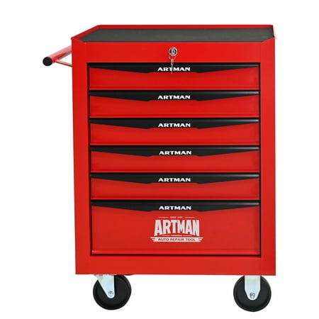 Rolling Metal Tool Chest with 6 Drawers 20 6-Drawer Tool Chest Cabinet with Ball Bearing Drawer Slides Steel Tool Storage Box Organizer -Red&Black