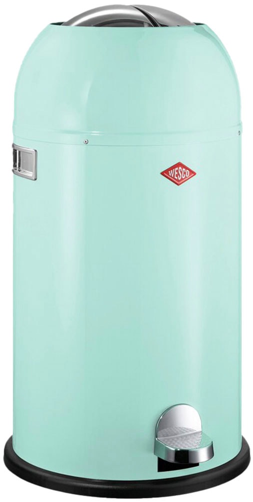 Mülleimer WESCO "Kickmaster Abfallsammler mit Dämpfer", mint, B:37,5cm H:69cm T:37,5cm Ø:37,5cm, Edelstahl, Kunststoff, Metall, Stahlblech, Mülleimer, Mülleimer, mit Metalleinsatz, Fußtritt, Klappe, Griff und Bodenring