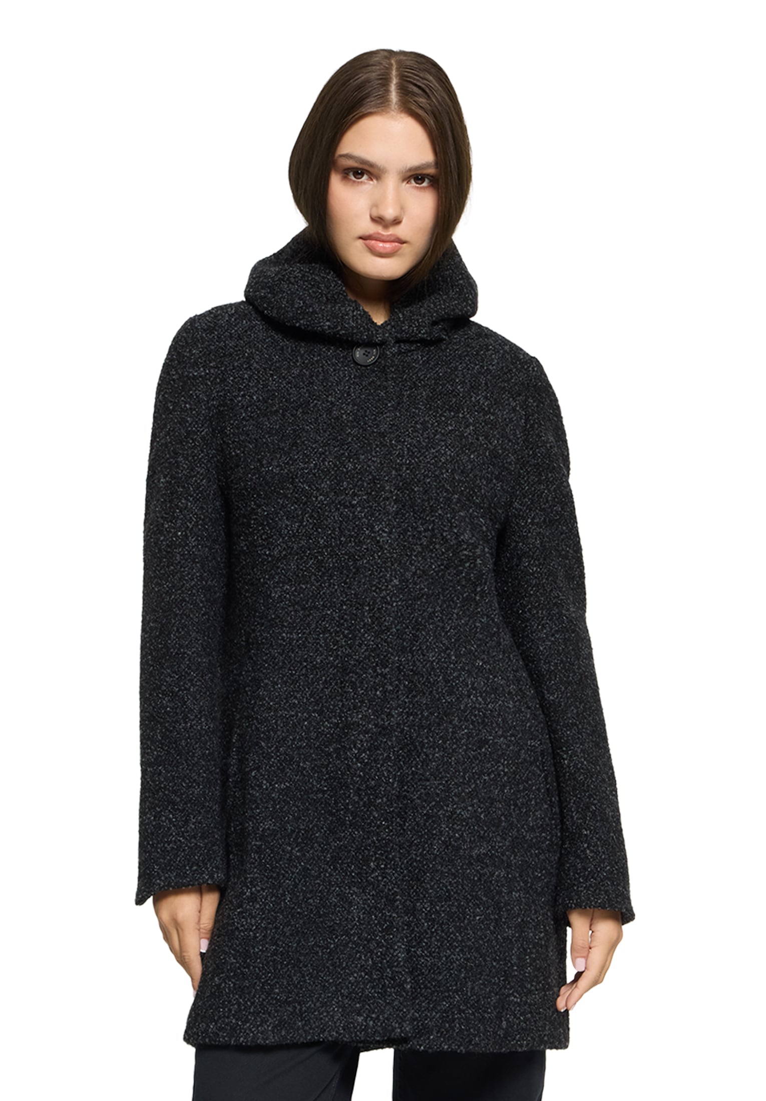 Wolljacke GIL BRET, Damen, Gr. 38, schwarz, grau, Web, Obermaterial: 32% Baumwolle, 27% Polyester, 18% Wolle, 18% Polyacryl, 5% sonstige Fasern, unifarben, tailliert ca. Mitte Oberschenkel, Rundhals, Jacken, mit extra hohem Kragen