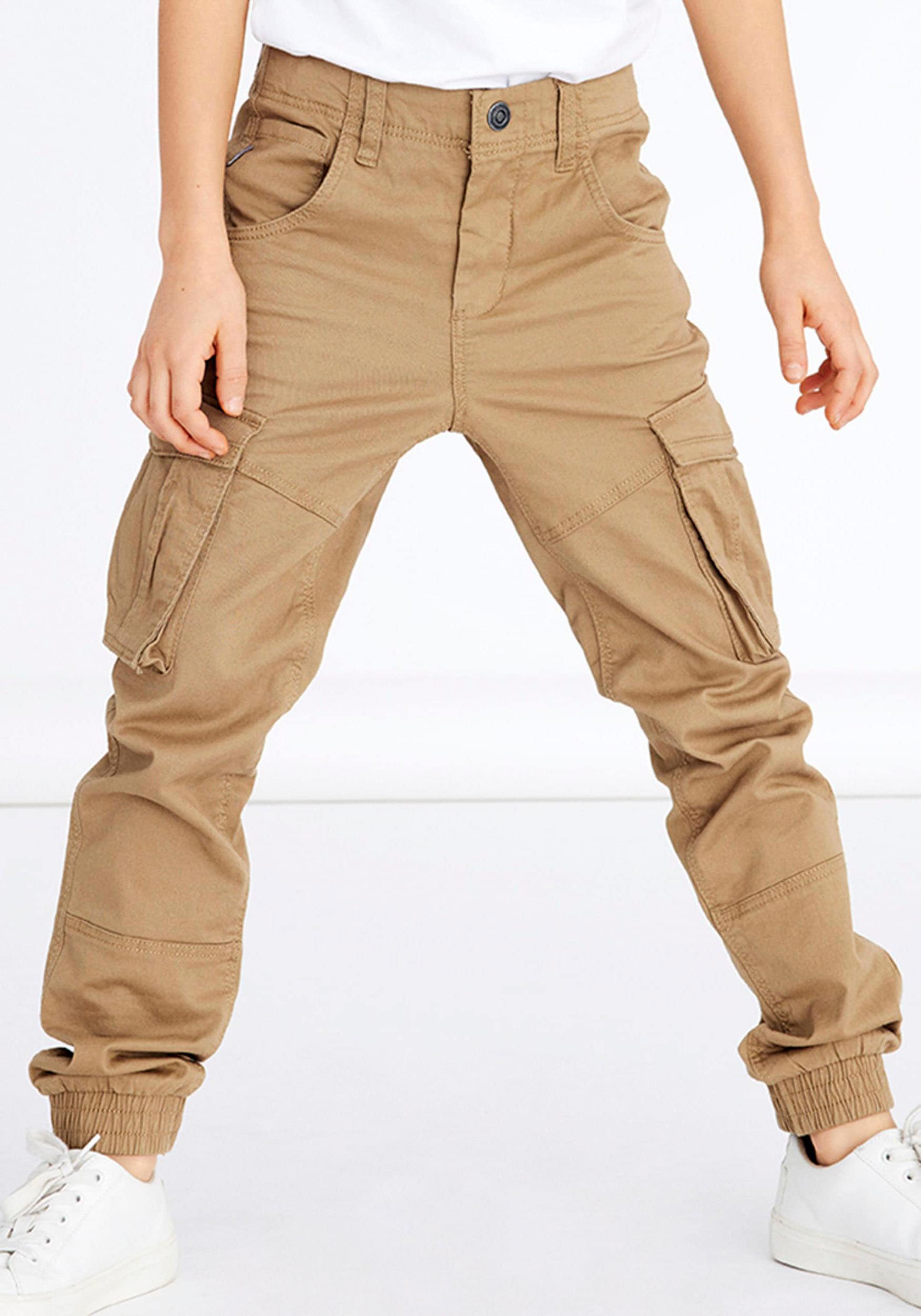 Cargohose NAME IT "NKMRYAN – Hose mit Cargo- und Seitentaschen", Jungen, Gr. 176, N-Gr, kelp, Twill, Obermaterial: 98% Baumwolle, 2% Elasthan, unifarben, regular fit knöchellang, Hosen, unifarben, casual, regular fit, Twill Image