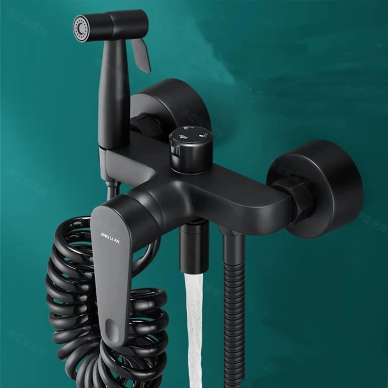 Robinet de douche de salle de bains avec pistolet de pulvérisation, mitigeur d'eau chaude et froide en laiton à double bec pour séparateur de salle de bains, lavabo de douche de bain