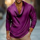 Per uomo Camicia Come la seta Camicia in raso Camicia casual Tinta unica Matrimonio Vacanza Nero Bianco Blu marino Viola Manica Lunga Collo di pile Autunno Primavera Autunno Abbigliamento Arricciato