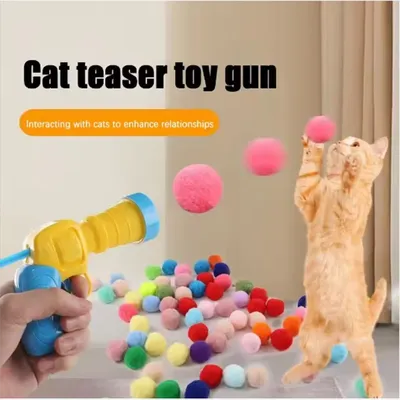 Heißer 1 Set Katze Spielzeug Interaktive Hohe Spaß Spielzeug Pistole 10/20/30/100Pcs Plüsch Ball startet Ruhig Hohe Bounce Ball Zu Necken Die Katze