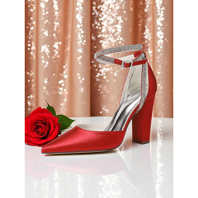 Sage Green Bridesmaid Heels for Women – Pointed Toe Block Heel Wedding Shoes with Ankle Strap, Elegant Satin Pumps for Bridal Party