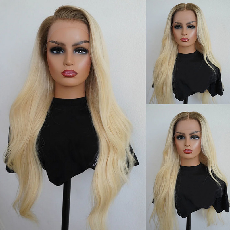 Remy Human Hair 5x5 Closure 13x4 Lace Front Wig Free Part Brazilian Hair Wavy Blonde Wig 150% 180% Density with Baby Hair Ombre Hair 100% Virgin Glueless Pre-Plucked For Women Long Human Hair Lace Wig