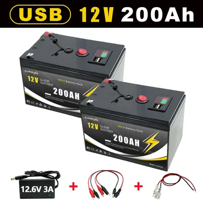LiFePO4 12V 200Ah wiederaufladbare Lithiumbatterie  Eingebautes BMS, perfekt für Ride on Toys, Solarmodule, Fischfinder, Power Wheels 