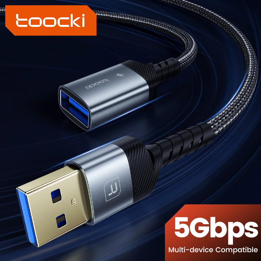 Toocki USB 3.0-Kabel, Stecker auf Buchse, USB-Verlängerungskabel, 5 Gbit/s, Hochgeschwindigkeitsübertragung, Datenkabel aus Aluminiumlegierung für PC, TV, Laptop Image