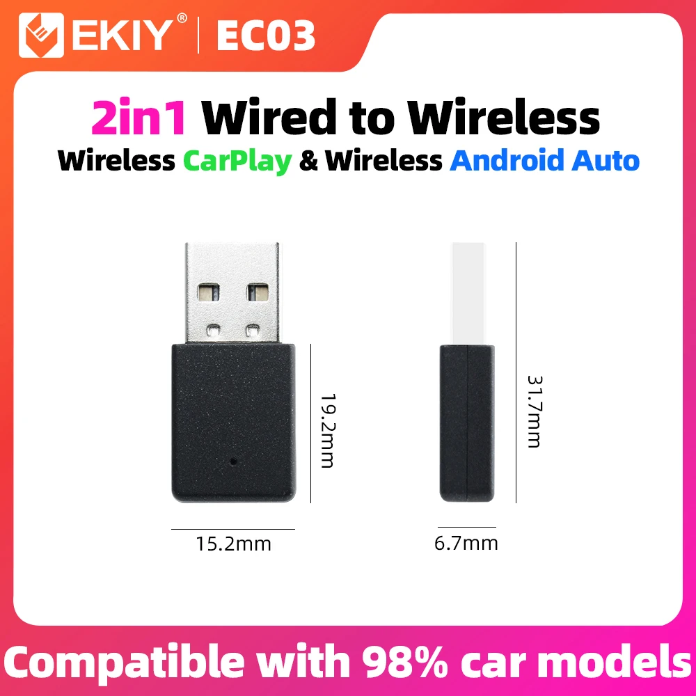 EKIY 2in1 Wireless CarPlay Adapter Drahtlose Android Auto Dongle AI Smart Box Auto Intelligente Systeme Für Auto Mit Wired CarPlay Image