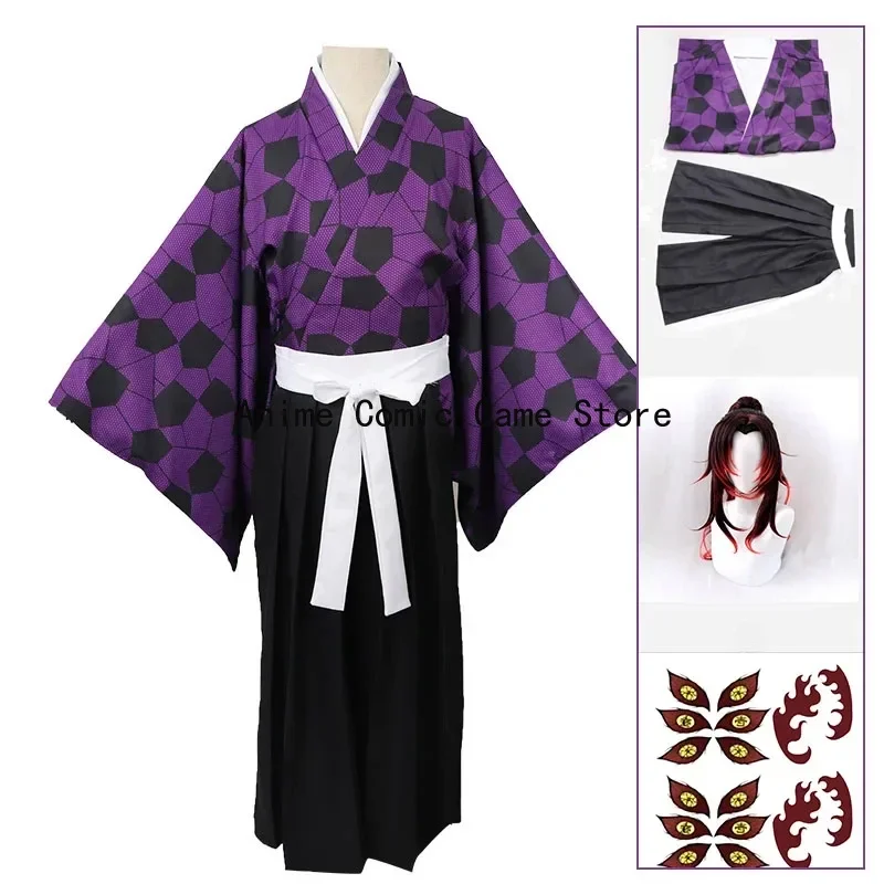 Kokushibo Cosplay Kostüm Perücken Tattoo Aufkleber Anime Druck Kimono Uniform Hemd Halloween Karneval Outfits für Frauen Männer Image