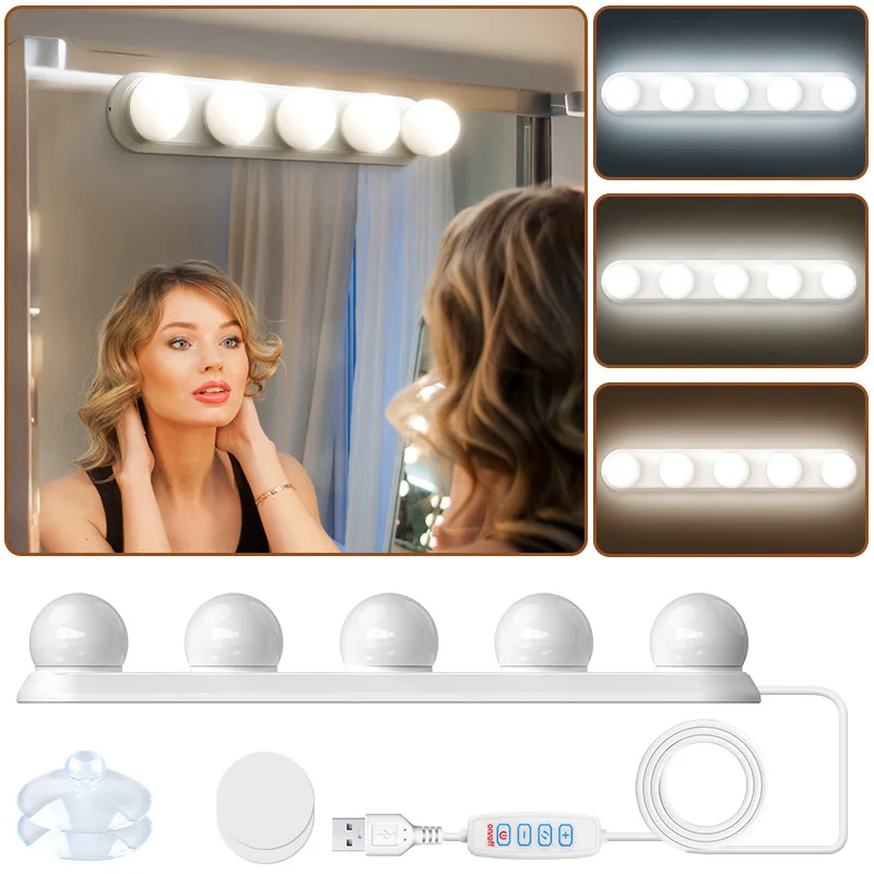 Make-up-Spiegel, LED-Glühbirnen, Kosmetikbeleuchtung, USB, einstellbare Helligkeit und Farbtemperatur, Badezimmer-Schminktischbeleuchtung Image