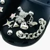 20-teiliges Schuh-Charm-Set, silbriger Bär, Pentagramm, Diamantkette, Schuhdekorationen, Schnalle für Sandalen, Clogs, DIY-Zubehör, Geschenk