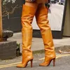 Über Das Knie Stiefel Gürtel Schnalle Spitze Dünne High Heels Einfarbig Leder Mode Luxus Elegante Prägnante Sexy Frauen Schuhe Neue