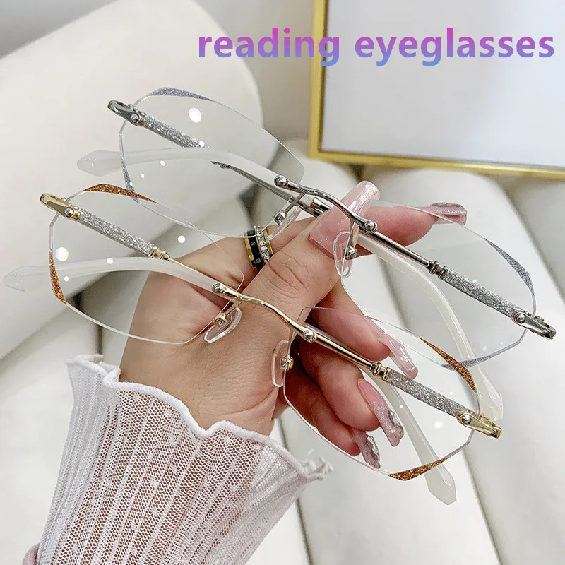 2025, neue Damen-Lesebrille, hochwertig, randlos, blockiert blaues Licht, Farbverlauf, Anti-Blulet, Brille, modische Lesebrille Image