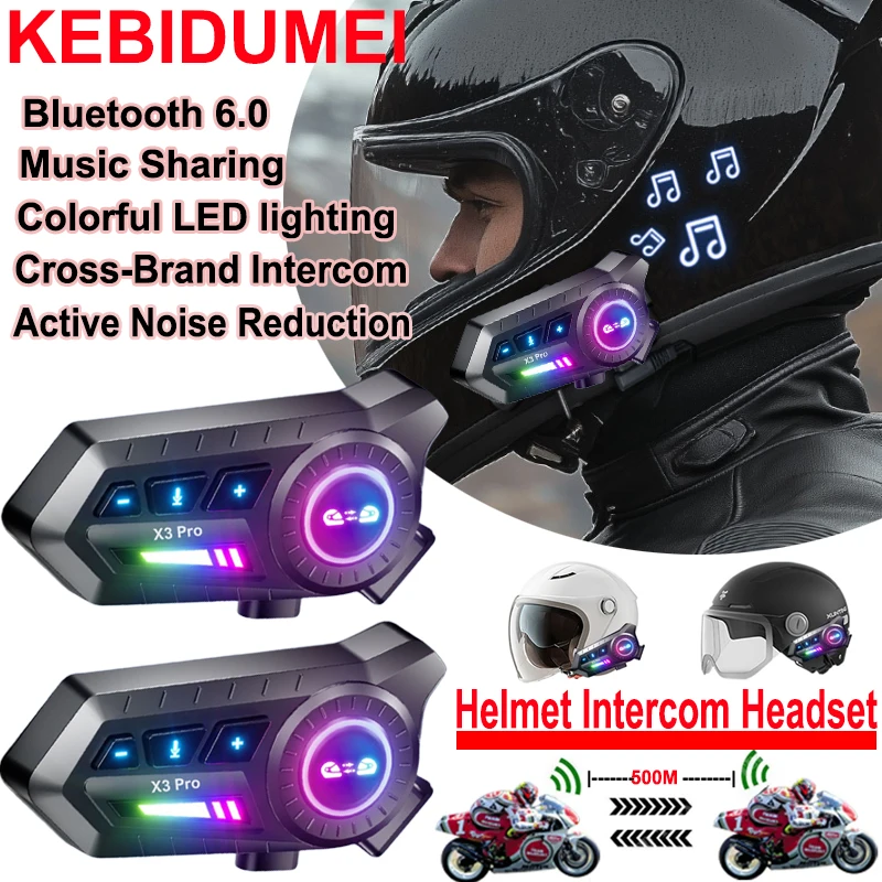Kebidumei Bluetooth6.0 Motorradhelm-Gegensprechanlage-Headset, kabelloses Freisprechanruf-Telefon-Kit mit Unterstützung für die Musikfreigabe, FM