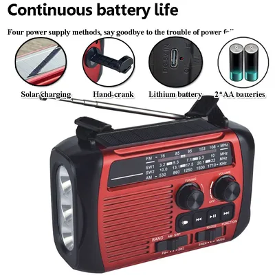 Portable FM AM SW Radio Solar Charging Hand Crank Emergency Radios Wireless Bluetooth Speaker with LED Flashlight TF Card USB Po
