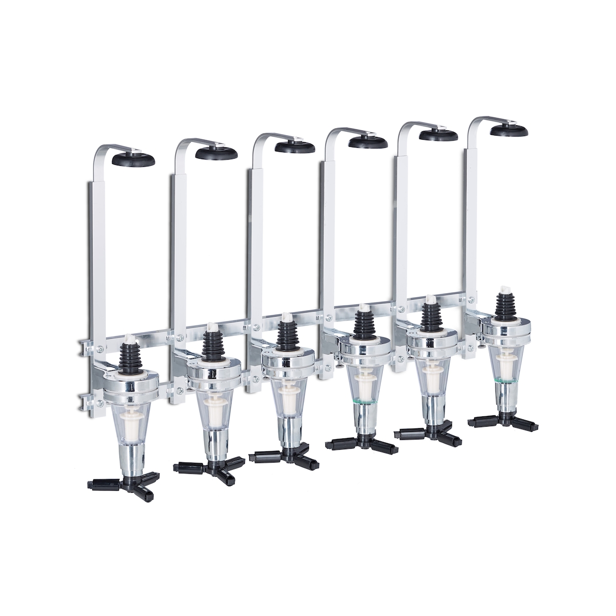 Relaxdays Barbutler Wand, Portonierer für 6 Flaschen, Profi Portionierer 3 cl, Bar Accessoire, HBT: 53x36x11 cm, silber Image