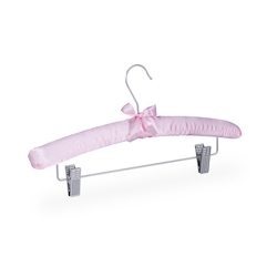 Relaxdays Satin Kleiderbügel im 5er Set, gepolstert, Vintage, verstellbare Clips, drehbarer Haken, 38 cm breit, rosa Image