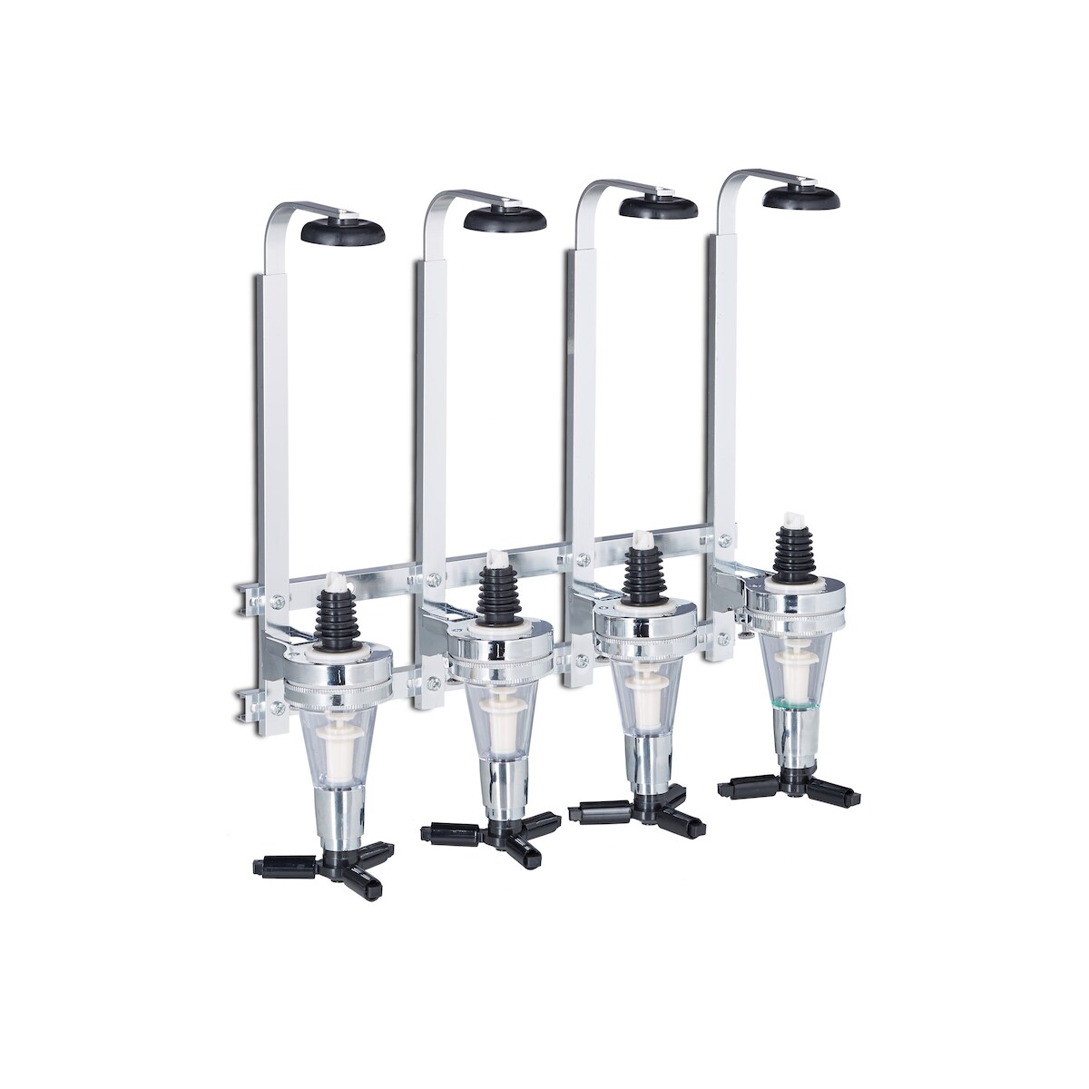 Relaxdays Flaschenhalter Wand, HxBxT: 36 x 35,5 x 11 cm, für 4 Flaschen Schnaps, Limonade, Getränkespender, silber Image