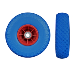 Relaxdays 2x Sackkarrenrad, pannensichere Vollgummireifen, 3.00-4 Zoll, 20 mm Achse, bis 80 kg, 260 x 85 mm, blau-rot Image